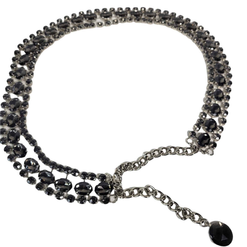Smoky gray gem and silver tone chain belt 40"